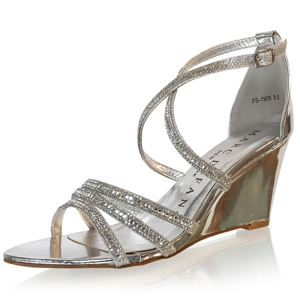 Marc Defang Silver Crystal Strappy Wedges